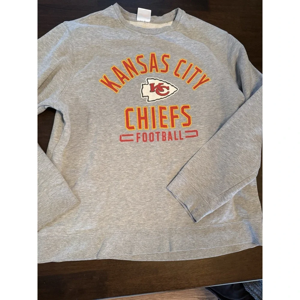 Kansas City Chiefs Sweatshirt Crewneck mens L Pullover Fleece Gray NFL Football